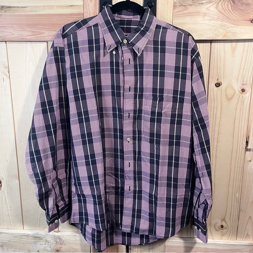Burberry London Men’s Size M Gray/Cranberry Plaid Casual Shirt Work Date USA